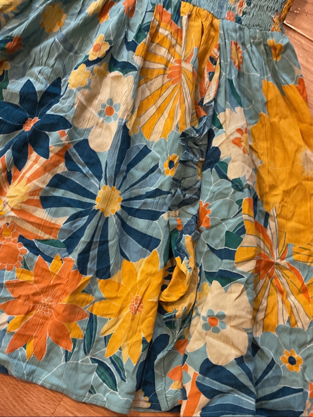Angie Blue & Yellow Floral V-Neck Smocked Mini Dress Anthropologie Medium boho - Picture 9 of 14